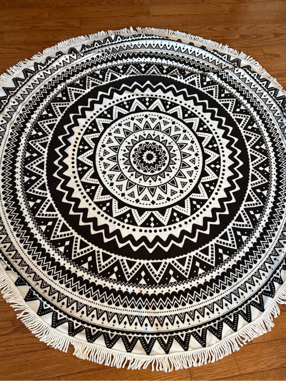 Brown & White Round Bohemian Fringe Yoga Beach Towel 57”